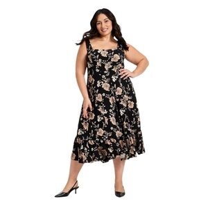 Ava & Viv Floral Seamed Fit & Flare Midi A-Line Dress Size 30